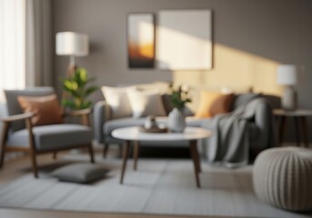 Obraz premium Abstract blurred background of a cozy modern living room interior design