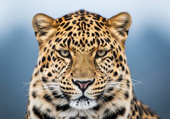 Fototapeta premium Striking high resolution portrait of a majestic wild leopard with intense eyes