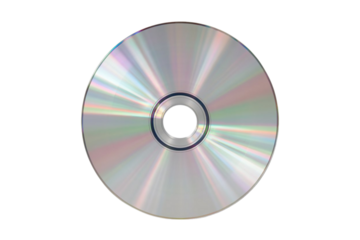 Modern shiny compact disc reflecting light with iridescent rainbow colors for media storage and data backup