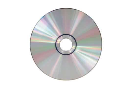 Modern shiny compact disc reflecting light with iridescent rainbow colors for media storage and data backup
