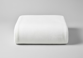Obraz premium Pristine folded white fleece blanket or plush textile product on a gray studio background