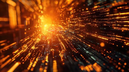 Digital data flowing tunnel displaying information stream