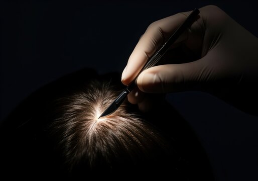 Surgical scalpel making a precise incision on the scalp for hair restoration surgery.