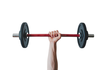 Powerful arm strength lifting heavy barbell overhead for fitness challenge and intense workout motivation