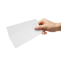 hand holding two blank business cards isolated on transparent background, crisp edges, realistic hand pose