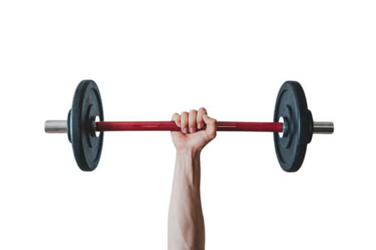 Powerful arm strength lifting heavy barbell overhead for fitness challenge and intense workout motivation