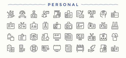 Personal Information linear icon collection. Contains such symbols as info, chat, phone, message and more. Info icon set. Outline icons pack. Editable stroke. Vector illustration.