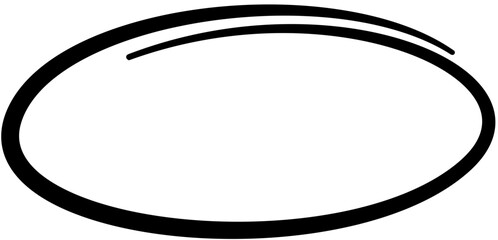 A simple black and white illustration of a hand-drawn oval or ellipse shape with two curved lines above it, suggesting emphasis or a highlight