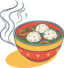 Delicious matzah ball soup in a colorful bowl isolated on