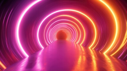 Futuristic neon light tunnel creating abstract glow path