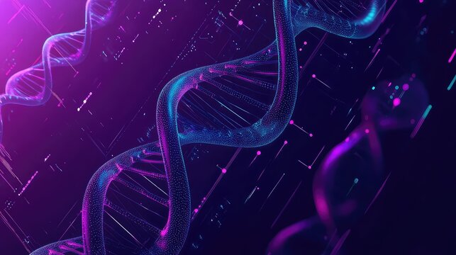 Dna double helix structure with futuristic digital elements