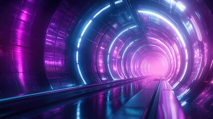 Futuristic neon light tunnel creating abstract speed illusion