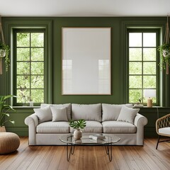 Fototapeta premium An elegant living room, an embodiment of modern sophistication, boasting a striking fusion of comfort and contemporary design, offering a canvas of tranquility and inviting warmth.