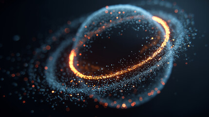 Rotating quantum sphere made of glowing particles forming cryptographic locks and energy rings.