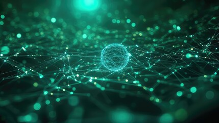 Digital network sphere connecting abstract data technology nodes