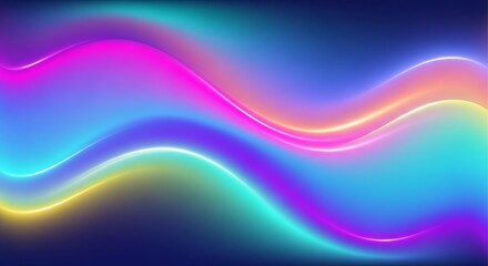 Vibrant Abstract Neon Waves Flowing in a Gradient of Pink, Purple, Teal, and Yellow on a Dark Background
