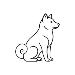 Minimalist Japanese Style Sitting Dog Line Art Vector