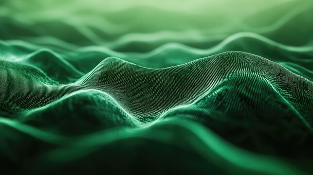 Digital waves creating abstract oscillating green particle surface