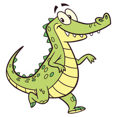 Cartoon Crocodile Walking, Funny Reptile Character on White Background