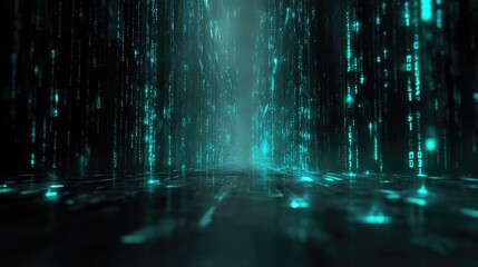 Fototapeta premium Digital data flowing through a virtual matrix tunnel