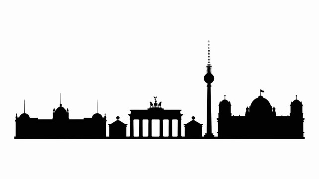 Striking berlin city skyline silhouette vector with iconic brandenburg gate, television tower, and famous german capital landmarks