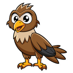 Cartoon Cute Brown Bird Character on White Background