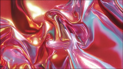 Obraz premium Fluid iridescent metallic fabric surface creating vibrant abstract background