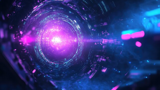 Futuristic digital tunnel generating data stream or energy portal