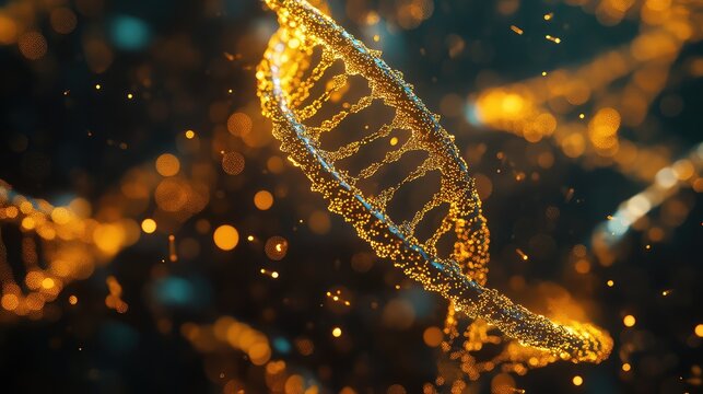 Golden dna helix structure representing genetic technology and science