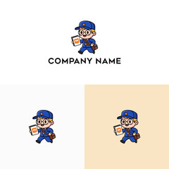 Delivering Joy Cartoon Postman Character Holding a Package and Tablet