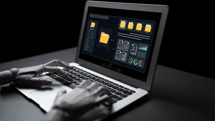 An AI assistant powers a smart document management system. The user interface displays intelligent data analysis and automated file organization for an efficient corporate workflow. Fermion