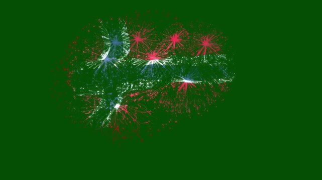 Norway Flag Fireworks Animation on Green Screen | Norwegian National Day Celebration Pyrotechnic Effect | Flag-Shaped Fireworks Background