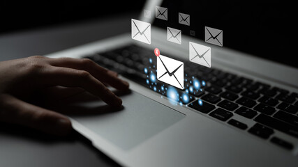 An email inbox with a new message notification alert. A concept of digital communication,...