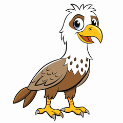 Cartoon Eagle Standing on White Background with Adorable Animated Character