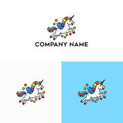 Magical Flying Unicorn with Rainbow Mane and Wings, a Whimsical Creature Emblem for Fantasy and Dreams