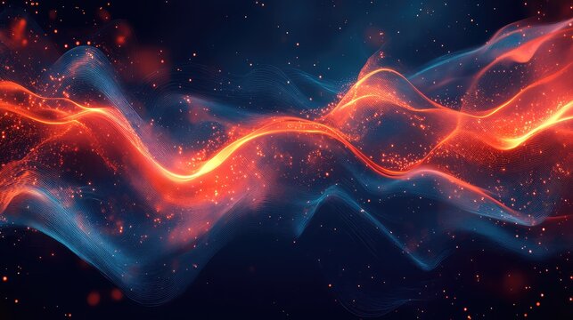 Abstract flowing wave patterns with glowing particles