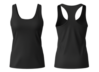 Black  Tank Tops Front and Back PNG Transparent Background Athletic Sleeveless Shirt Set Mockup