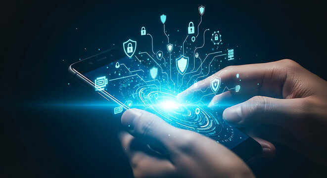 Ai Futuristic holographic interface of a file manager, folder structure with documents and data scanning, digital document storage software, cloud database, search and manage documents, paperless