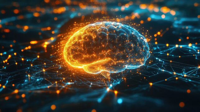 Digital brain processing information with artificial intelligence