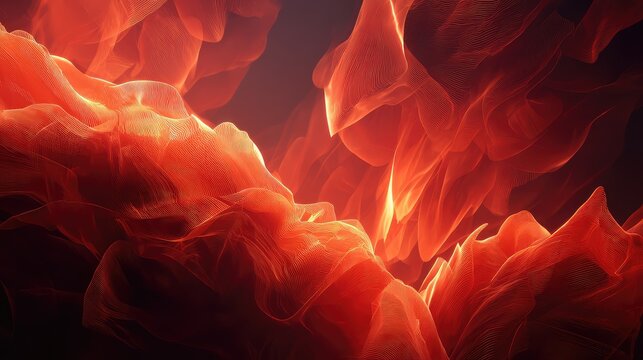 Abstract glowing fluid mesh creating dynamic fiery waves