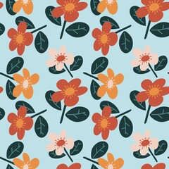 seamless floral pattern, Retro Mustard Yellow Red Pink Floral Tile Seamless Pattern, Vintage 70s Geometric,  Warm Autumn Earth Tones Textile and Wallpaper.