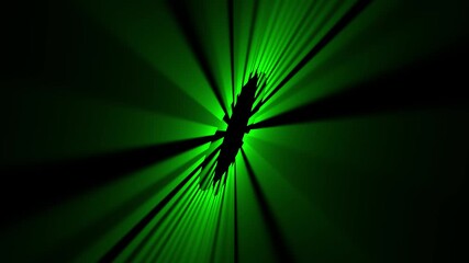 Green radial light beams forming an abstract rotating void shape on dark background  - Powered by Adobe