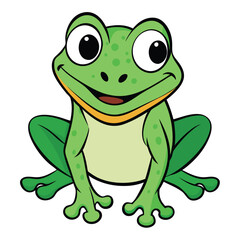 Cartoon Frog Illustration, Green Amphibian with White Background, Smiling Face