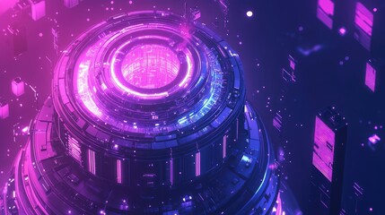 Abstract cyberpunk city with glowing neon structures