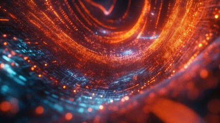 Digital data flowing through abstract futuristic tunnel