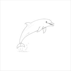 Vector illustration of a cartoon dolphin jumping in the blue ocean water, a cute marine animal life design symbol