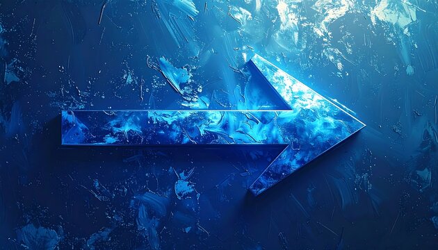 A blue arrow points right, composed of swirling textures against a textured, painterly background