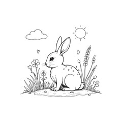 Cute cartoon pink baby rabbit and fun bunny with carrot and Easter eggs vector illustration design