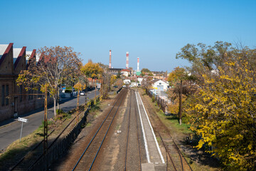 Suburban Railway Tracks in Autumn