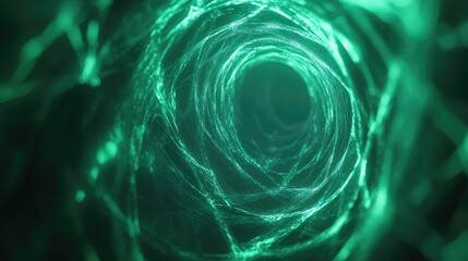 Abstract green glowing tunnel vortex light strings
